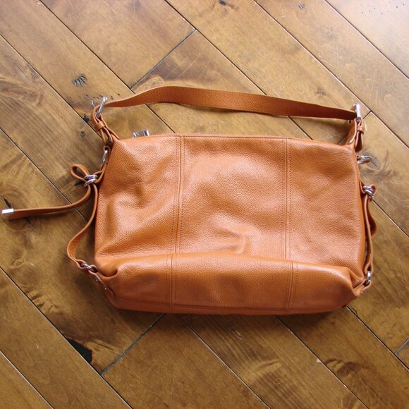 Heshe Genuine Pepple Grain Leather Tote Shoulder Bag Satchel Purse Tan Brown - Picture 15 of 15